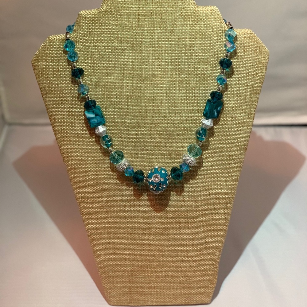 Turquoise and Sea Foam Crystal Chunk Necklace